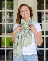 tulip pattern scarf, autumn scarf, winter scarf, floral scarf, green scarf, feminine scarf